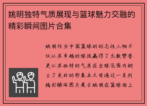姚明独特气质展现与篮球魅力交融的精彩瞬间图片合集